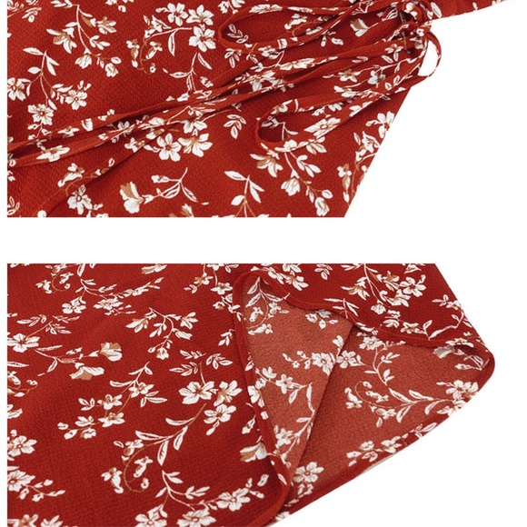 Red Floral Wrap Midi Dress - Picture 10 of 16